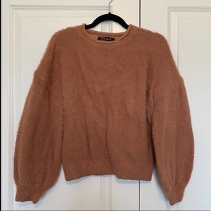 Pink/Brown Fuzzy Balloon Sleeve Sweater Size M